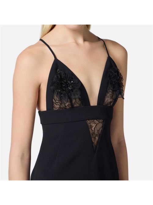 DRESS WITH LACE AND FLOWERS ELISABETTA FRANCHI | AB72952E2110 NERO